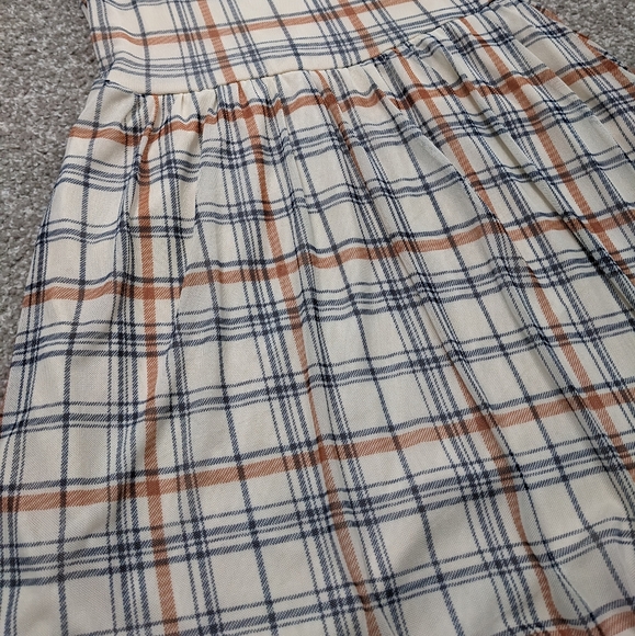 AUW sheer lined cream and rust plaid fit and flare midi dress - Picture 2 of 16